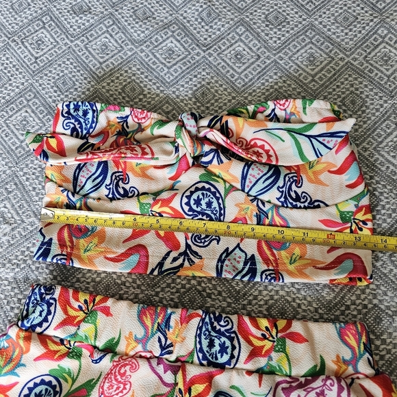 2 Pc Beach Set, Colorful Paisley Print Tie-Front Top And Elastic Waist Shorts - Picture 8 of 10